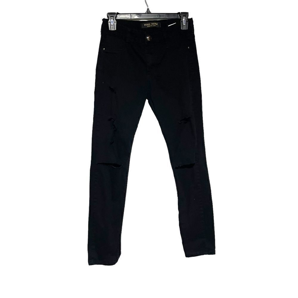 Woox Denim made by love Women’s distressed Black Skinny jeans Size 31x28